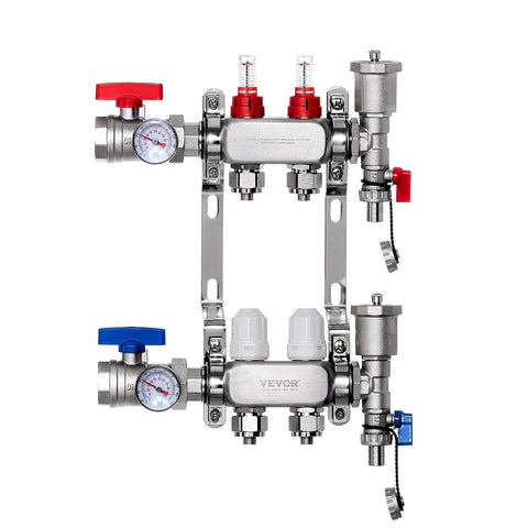Darrahopens Auto Accessories > Auto Accessories Others > Automotive Repair & Speciality Tools VEVOR 2-Branch Radiant Heat Manifold, 1/2" PEX Tubing Manifold, Stainless Steel PEX Manifold for Hydronic Radiant Floor Heating, Radiant Heat PEX Manifold Kit with 1/2" Adapters Included