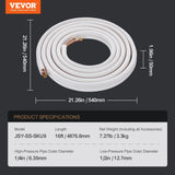 Darrahopens Auto Accessories > Auto Accessories Others > Automotive Repair & Speciality Tools VEVOR 4876.8mm Mini Split Line Set, 6.4 & 12.7mm O.D Copper Pipes Tubing and Triple-Layer Insulation, for Air Conditioning or Heating Pump Equipment & HVAC with Rich Accessories (18ft Connection Cable