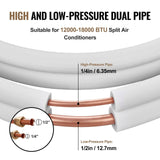 Darrahopens Auto Accessories > Auto Accessories Others > Automotive Repair & Speciality Tools VEVOR 4876.8mm Mini Split Line Set, 6.4 & 12.7mm O.D Copper Pipes Tubing and Triple-Layer Insulation, for Air Conditioning or Heating Pump Equipment & HVAC with Rich Accessories (18ft Connection Cable