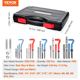 Darrahopens Auto Accessories > Auto Accessories Others > Automotive Repair & Speciality Tools VEVOR Helicoil Thread Repair Kit, 338-Piece SAE and Metric Rethreading Tool Kit, M5, M6, M8, M10, M12, 1/4", 5/16", 3/8", 7/16", 1/2", HSS Drill Bits Thread Inserts Taps Breakoff Installation Tools