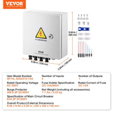 Darrahopens Auto Accessories > Auto Accessories Others > Automotive Repair & Speciality Tools VEVOR PV Combiner Box, 4 String, Solar Combiner Box with 15A Rated Current Fuse 63A Circuit Breaker Lightning Arrester and Solar Connector, Steel Case for On / Off Grid Solar Panel System, IP65