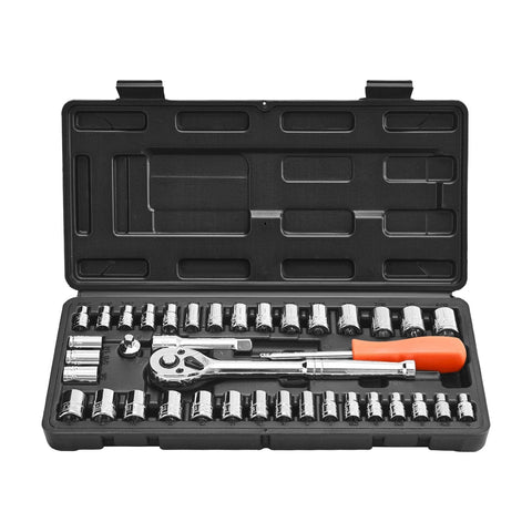 Darrahopens Auto Accessories > Auto Accessories Others > Automotive Repair & Speciality Tools VEVOR Socket Set, 39 Pieces, 9.5 & 6.4 mm Drive Socket and Ratchet Set, SAE and Metric Size, Mechanic Tool Kit with Ratchet Wrench, Accessories, Storage Case, CR-V Alloy Steel, for Automotive Repair