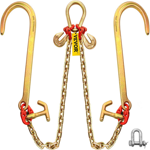 Darrahopens Auto Accessories > Auto Accessories Others > Automotive Repair & Speciality Tools VEVOR V Bridle Chain, 5/16 in x 2 ft Tow Chain Bridle, Grade 80 V-Bridle Transport Chain, 9260 Lbs Break Strength with TJ Hooks & Grab Hooks, Heavy Duty Pear Link Connector and Chain Shorteners