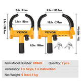 Darrahopens Auto Accessories > Auto Accessories Others > Automotive Repair & Speciality Tools VEVOR Wheel Lock, 2 Packs Universal Wheel Clamp Lock, Adjustable Anti Theft Trailer Lock Wheel Clamp, Heavy-duty Steel Tire Lock for ATV RV SUV Car Golf Cart Boats Motorcycles, with 6 Keys