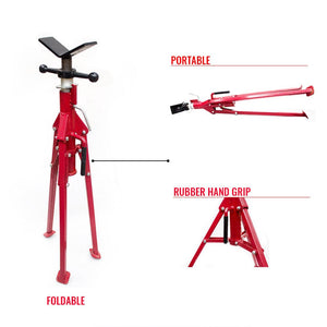 Darrahopens Auto Accessories > Auto Accessories Others Folding Jack Stand 120cm Heavy Duty V Head Pipe Stand Adjustable Height 1.25 Ton