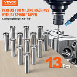 Darrahopens Auto Accessories > Auto Accessories Others > Fuel & Exhaust VEVOR 13 pcs Precision R8 Collet Set, 1/8'' - 7/8'', 45# Mill Collet Chuck 0.0012"/30μm TIR with 13 Labeled Storage Boxes, for Milling Machine Drill Presses Boring Machine Machining Center