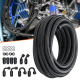 Darrahopens Auto Accessories > Auto Accessories Others > Fuel & Exhaust VEVOR 6AN Fuel Line Kit, 6.1 m Fuel Hose Kit, 0.86 cm Nylon Stainless Steel Braided Fuel Line Oil/Gas/Diesel Hose End Fitting Kit, with 12 PCS Swivel Fitting Adapter Kit, Black