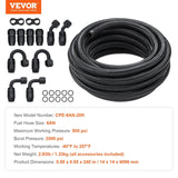 Darrahopens Auto Accessories > Auto Accessories Others > Fuel & Exhaust VEVOR 6AN Fuel Line Kit, 6.1 m Fuel Hose Kit, 0.86 cm Nylon Stainless Steel Braided Fuel Line Oil/Gas/Diesel Hose End Fitting Kit, with 12 PCS Swivel Fitting Adapter Kit, Black