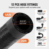 Darrahopens Auto Accessories > Auto Accessories Others > Fuel & Exhaust VEVOR 6AN Fuel Line Kit, 6.1 m Fuel Hose Kit, 0.86 cm Nylon Stainless Steel Braided Fuel Line Oil/Gas/Diesel Hose End Fitting Kit, with 12 PCS Swivel Fitting Adapter Kit, Black