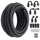 Darrahopens Auto Accessories > Auto Accessories Others > Fuel & Exhaust VEVOR 6AN Fuel Line Kit, 6.1 m Fuel Hose Kit, 0.86 cm Nylon Stainless Steel Braided Fuel Line Oil/Gas/Diesel Hose End Fitting Kit, with 12 PCS Swivel Fitting Adapter Kit, Black