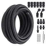 Darrahopens Auto Accessories > Auto Accessories Others > Fuel & Exhaust VEVOR 6AN Fuel Line Kit, 7.62 m Fuel Hose Kit, Nylon Stainless Steel Braided PTFE Fuel Line Kit, E85/Oil/Gas/Diesel Hose End Fitting Kit, with 15 PCS Swivel Fitting Adapter Kit, Black