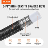 Darrahopens Auto Accessories > Auto Accessories Others > Fuel & Exhaust VEVOR 6AN Fuel Line Kit, 7.62 m Fuel Hose Kit, Nylon Stainless Steel Braided PTFE Fuel Line Kit, E85/Oil/Gas/Diesel Hose End Fitting Kit, with 15 PCS Swivel Fitting Adapter Kit, Black