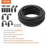 Darrahopens Auto Accessories > Auto Accessories Others > Fuel & Exhaust VEVOR 8AN Fuel Line Kit, 6.1 m Fuel Hose Kit, 1.0 cm Nylon Stainless Steel Braided Fuel Line Oil/Gas/Diesel Hose End Fitting Kit, with 12 PCS Swivel Fitting Adapter Kit, Black