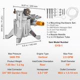 Darrahopens Auto Accessories > Auto Accessories Others > Fuel & Exhaust VEVOR Pressure Washer Pump, 22 mm Shaft Vertical, 3400 PSI, 2.5 GPM, Replacement Power Washer Pumps Kit, Parts Washer Pump, Compatible with Honda, Simpson, RYOBI, Briggs & Stratton, Subaru, Craftsman