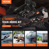 Darrahopens Auto Accessories > Auto Accessories Others > Fuel & Exhaust VEVOR Train Horns Kit, 4 Trumpet Air Horn Kit, 150dB Train Horns for Pickup Trucks, 12V 120 psi Air Compressor 0.8 Gal/3 L Tank with Gauge for Any 12V Vehicle Car Truck Train Van Boat