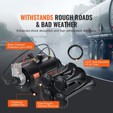 Darrahopens Auto Accessories > Auto Accessories Others > Fuel & Exhaust VEVOR Train Horns Kit, 4 Trumpet Air Horn Kit, 150dB Train Horns for Pickup Trucks, 12V 120 psi Air Compressor 0.8 Gal/3 L Tank with Gauge for Any 12V Vehicle Car Truck Train Van Boat