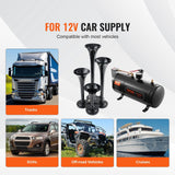 Darrahopens Auto Accessories > Auto Accessories Others > Fuel & Exhaust VEVOR Train Horns Kit, 4 Trumpet Air Horn Kit, 150dB Train Horns for Pickup Trucks, 12V 120 psi Air Compressor 0.8 Gal/3 L Tank with Gauge for Any 12V Vehicle Car Truck Train Van Boat