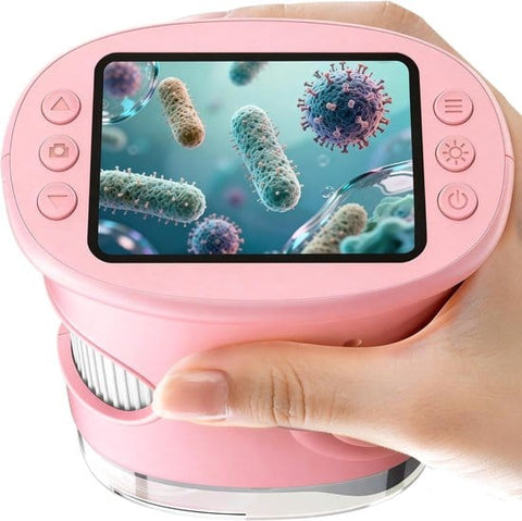 Darrahopens Baby & Kids > Baby & Kid's Toys > Activity Toys 1000x Digital Children's Microscope - With 2 Inch IPS Screen & 8 LED Lights - Handy & Easy to Use for Nature Research - Pink