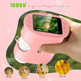 Darrahopens Baby & Kids > Baby & Kid's Toys > Activity Toys 1000x Digital Children's Microscope - With 2 Inch IPS Screen & 8 LED Lights - Handy & Easy to Use for Nature Research - Pink