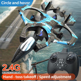 Darrahopens Baby & Kids > Baby & Kid's Toys > Activity Toys Camouflage Blue 2.4G Remote Control Stunt Fighter Drone  - Manual Toss Launch, One-Key Operation for 360° Flip & Circular Flight, 3-Speed Adjustable Stable Quadcopter with Night Lights