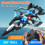 Darrahopens Baby & Kids > Baby & Kid's Toys > Activity Toys Camouflage Blue 2.4G Remote Control Stunt Fighter Drone  - Manual Toss Launch, One-Key Operation for 360° Flip & Circular Flight, 3-Speed Adjustable Stable Quadcopter with Night Lights