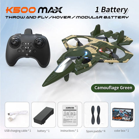 Darrahopens Baby & Kids > Baby & Kid's Toys > Activity Toys Camouflage Green 2.4G Remote Control Stunt Fighter Drone  - Manual Toss Launch, One-Key Operation for 360° Flip & Circular Flight, 3-Speed Adjustable Stable Quadcopter with Night Lights