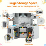 Darrahopens Baby & Kids > Baby & Kid's Toys > Activity Toys Keezi 112cm Wooden Pretend Kitchen Playset Kids Toy Sink Stove Grey In Australia - Darrahopens