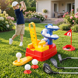 Darrahopens Baby & Kids > Baby & Kid's Toys > Activity Toys Keezi Kids Golf Toy Set with 20 Balls & 3 Adjustable Clubs, Foot Pedal Ball Launcher Portable Training Toy, Indoor Outdoor Backyard Sports Game for Ages 3-8 In Australia - Darrahopens