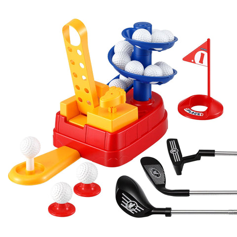 Darrahopens Baby & Kids > Baby & Kid's Toys > Activity Toys Keezi Kids Golf Toy Set with 20 Balls & 3 Adjustable Clubs, Foot Pedal Ball Launcher Portable Training Toy, Indoor Outdoor Backyard Sports Game for Ages 3-8 In Australia - Darrahopens