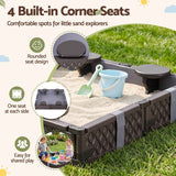 Darrahopens Baby & Kids > Baby & Kid's Toys > Activity Toys Keezi Kids Sandpit Sandbox With Cover 4 Seats Outdoor Sand Box Brown In Australia - Darrahopens