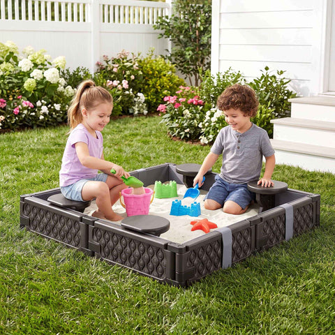 Darrahopens Baby & Kids > Baby & Kid's Toys > Activity Toys Keezi Kids Sandpit Sandbox With Cover 4 Seats Outdoor Sand Box Brown In Australia - Darrahopens