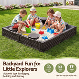 Darrahopens Baby & Kids > Baby & Kid's Toys > Activity Toys Keezi Kids Sandpit Sandbox With Cover 4 Seats Outdoor Sand Box Brown In Australia - Darrahopens
