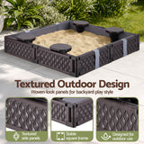 Darrahopens Baby & Kids > Baby & Kid's Toys > Activity Toys Keezi Kids Sandpit Sandbox With Cover 4 Seats Outdoor Sand Box Brown In Australia - Darrahopens
