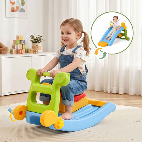 Darrahopens Baby & Kids > Baby & Kid's Toys > Activity Toys Keezi Kids Slide Set Toddler Indoor Playset Rocking Horse Ring Toss Multi Colour