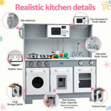 Darrahopens Baby & Kids > Baby & Kid's Toys > Activity Toys Keezi Wooden Play Kitchen Pretend Kitchen 82cm Kids Toy Food Set Grey In Australia - Darrahopens