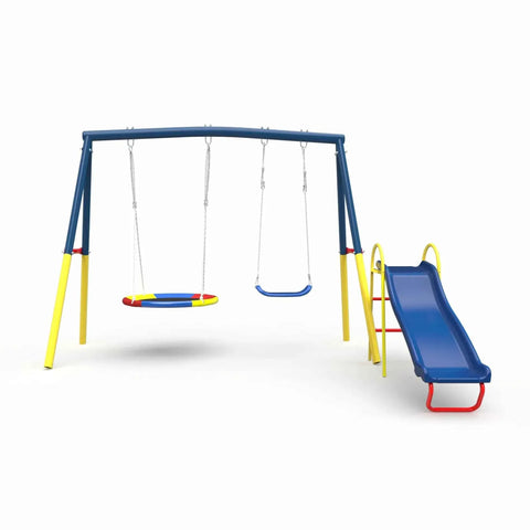 Darrahopens Baby & Kids > Baby & Kid's Toys > Activity Toys Swing Sets with Kids Slide for Backyard Outdoor, Metal and PE