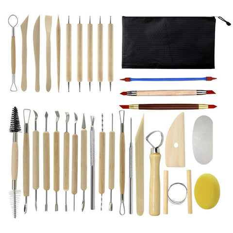 Darrahopens Baby & Kids > Baby & Kid's Toys > Art & Drawing Toys 32-Piece Pottery Tool Set with Cloth Bag - DIY Clay Sculpting Kit for Kids