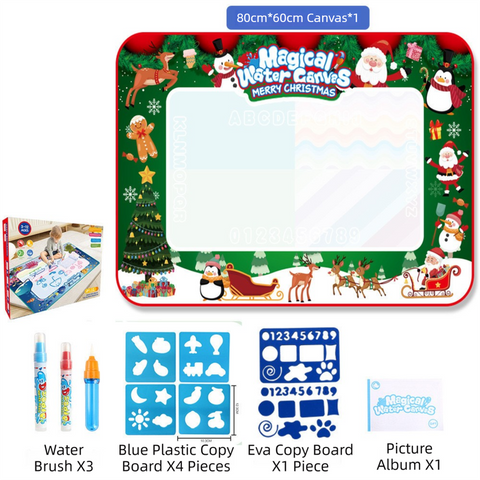 Darrahopens Baby & Kids > Baby & Kid's Toys > Art & Drawing Toys 80x60CM Christmas Style Magic Water Doodle Mat Toy | Reusable Aqua Painting Set with 9 Accessories, Mess-Free Water Painting Learning Blanket