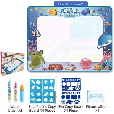 Darrahopens Baby & Kids > Baby & Kid's Toys > Art & Drawing Toys 80x60CM Ocean World Water Doodle Mat - Educational Aqua Drawing Blanket, Marine Life Style Deluxe 10-Piece Set