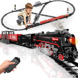 Darrahopens Baby & Kids > Baby & Kid's Toys > Building Toys Model Train Set, Remote Control Train Toys with 3Way Smoke Locomotive, 5 Train Cars, Luxury Track Kit, Authentic Train Sounds & Lights, Rechargeable Battery, Top Present for Train Lovers (Black)