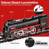Darrahopens Baby & Kids > Baby & Kid's Toys > Building Toys Model Train Set, Remote Control Train Toys with 3Way Smoke Locomotive, 5 Train Cars, Luxury Track Kit, Authentic Train Sounds & Lights, Rechargeable Battery, Top Present for Train Lovers (Black)