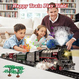 Darrahopens Baby & Kids > Baby & Kid's Toys > Building Toys Train Set for Kids, Electric Train Toys with Realistic Light Sounds Smoke, Christmas Train Model Gifts for Toddlers Boys Girls, Steam Locomotive, Luxury Track & 2 Glowing Passenger Carriages (Black)