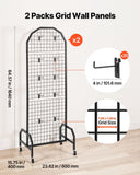 Darrahopens Baby & Kids > Baby & Kid's Toys > Building Toys VEVOR 2 Packs Grid Wall Panels, 600 x 1640mm Wire Grid Panels Display Rack, Movable Art Display Shelf with Wheels and 20 Hooks, Black Carbon Steel Gridwall for Craft Show, Decor, Storage, Notice Board