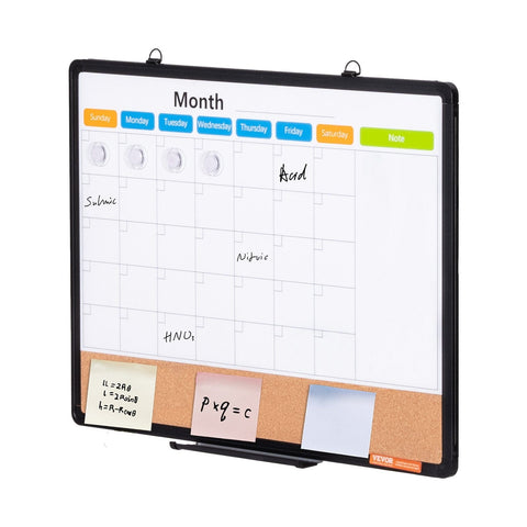 Darrahopens Baby & Kids > Baby & Kid's Toys > Building Toys VEVOR 24"x 18" Monthly Calendar Whiteboard & Cork Board Combo with Aluminum Frame – 2-in-1 Magnetic Dry Erase Bulletin Board for Wall Mount – Ideal for School, Home, Office