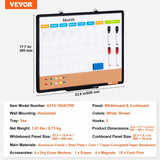 Darrahopens Baby & Kids > Baby & Kid's Toys > Building Toys VEVOR 24"x 18" Monthly Calendar Whiteboard & Cork Board Combo with Aluminum Frame – 2-in-1 Magnetic Dry Erase Bulletin Board for Wall Mount – Ideal for School, Home, Office