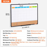 Darrahopens Baby & Kids > Baby & Kid's Toys > Building Toys VEVOR 36"x 24" Monthly Calendar Whiteboard & Cork Board Combo with Aluminum Frame – 2-in-1 Magnetic Dry Erase Bulletin Board for Wall Mount – Ideal for School, Home, Office