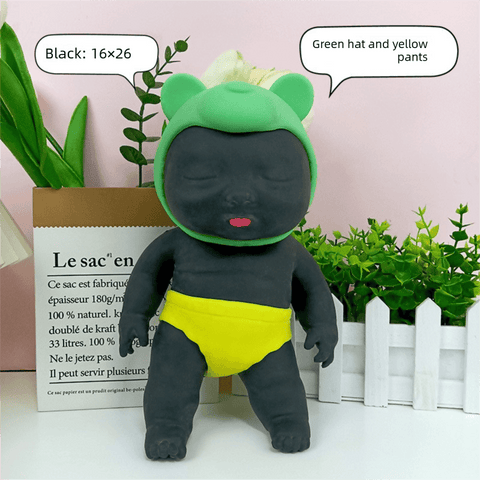 Darrahopens Baby & Kids > Baby & Kid's Toys > Dolls, Playsets & Toy Figures Black 26CM Large Squeeze Ugly Doll Stress Relief Toy Slow Rebound TPR Sand-Filled Squishy Figure for Local Home Pretend Play and Anxiety Reduction(Green hat and yellow trousers)