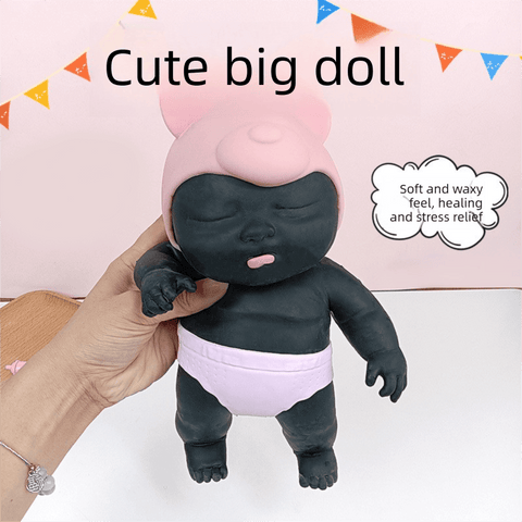 Darrahopens Baby & Kids > Baby & Kid's Toys > Dolls, Playsets & Toy Figures Black 26CM Large Squeeze Ugly Doll Stress Relief Toy Slow Rebound TPR Sand-Filled Squishy Figure for Local Home Pretend Play and Anxiety Reduction(Pink cap and purple trousers)