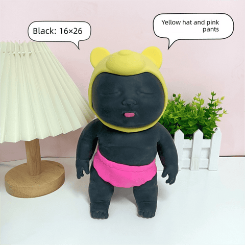Darrahopens Baby & Kids > Baby & Kid's Toys > Dolls, Playsets & Toy Figures Black 26CM Large Squeeze Ugly Doll Stress Relief Toy Slow Rebound TPR Sand-Filled Squishy Figure for Local Home Pretend Play and Anxiety Reduction(Yellow hat and red trousers)