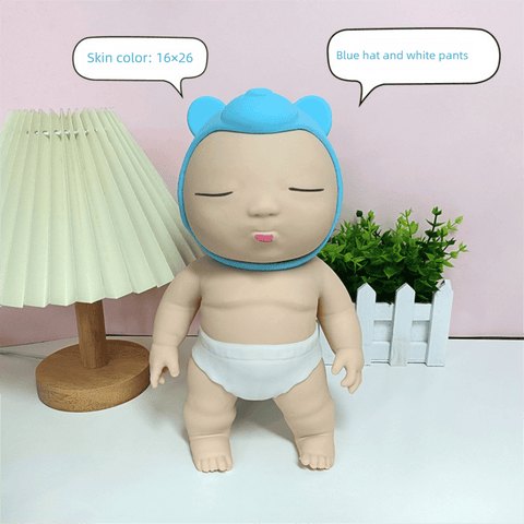 Darrahopens Baby & Kids > Baby & Kid's Toys > Dolls, Playsets & Toy Figures White 26CM Large Squeeze Ugly Doll Stress Relief Toy Slow Rebound TPR Sand-Filled Squishy Figure for Local Home Pretend Play and Anxiety Reduction(Blue cap and white trousers)